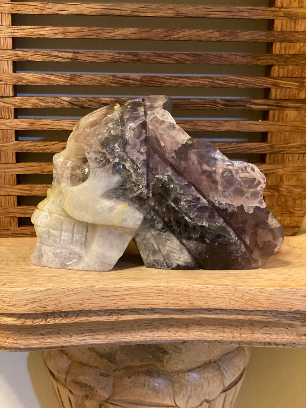 Purple Fluorite Skull w/Feathers
