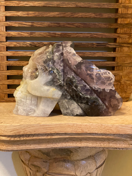 Purple Fluorite Skull w/Feathers
