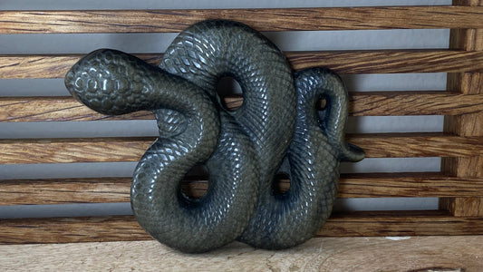 Golden Sheen Obsidian Snake Flat Carving