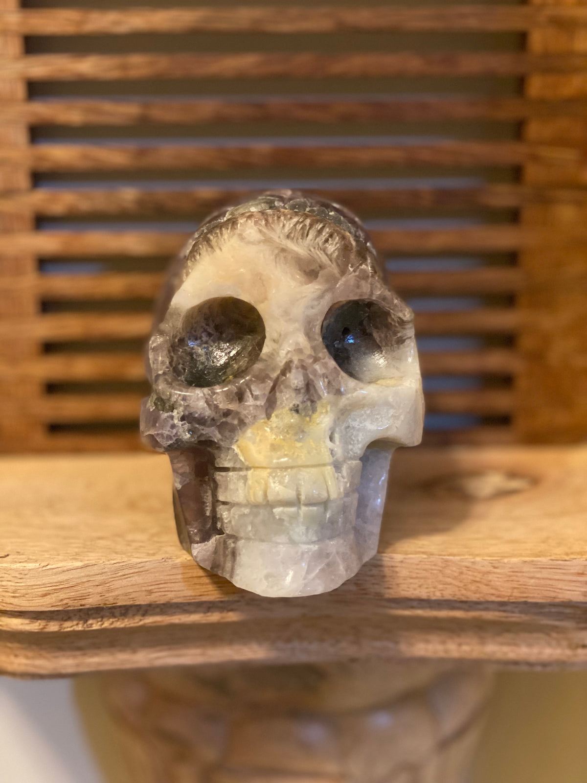 Purple Fluorite Skull w/Feathers