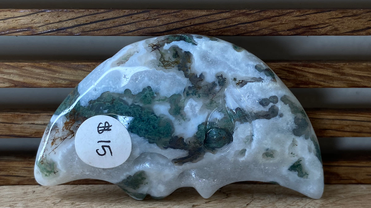 Moss Agate Crescent Moon