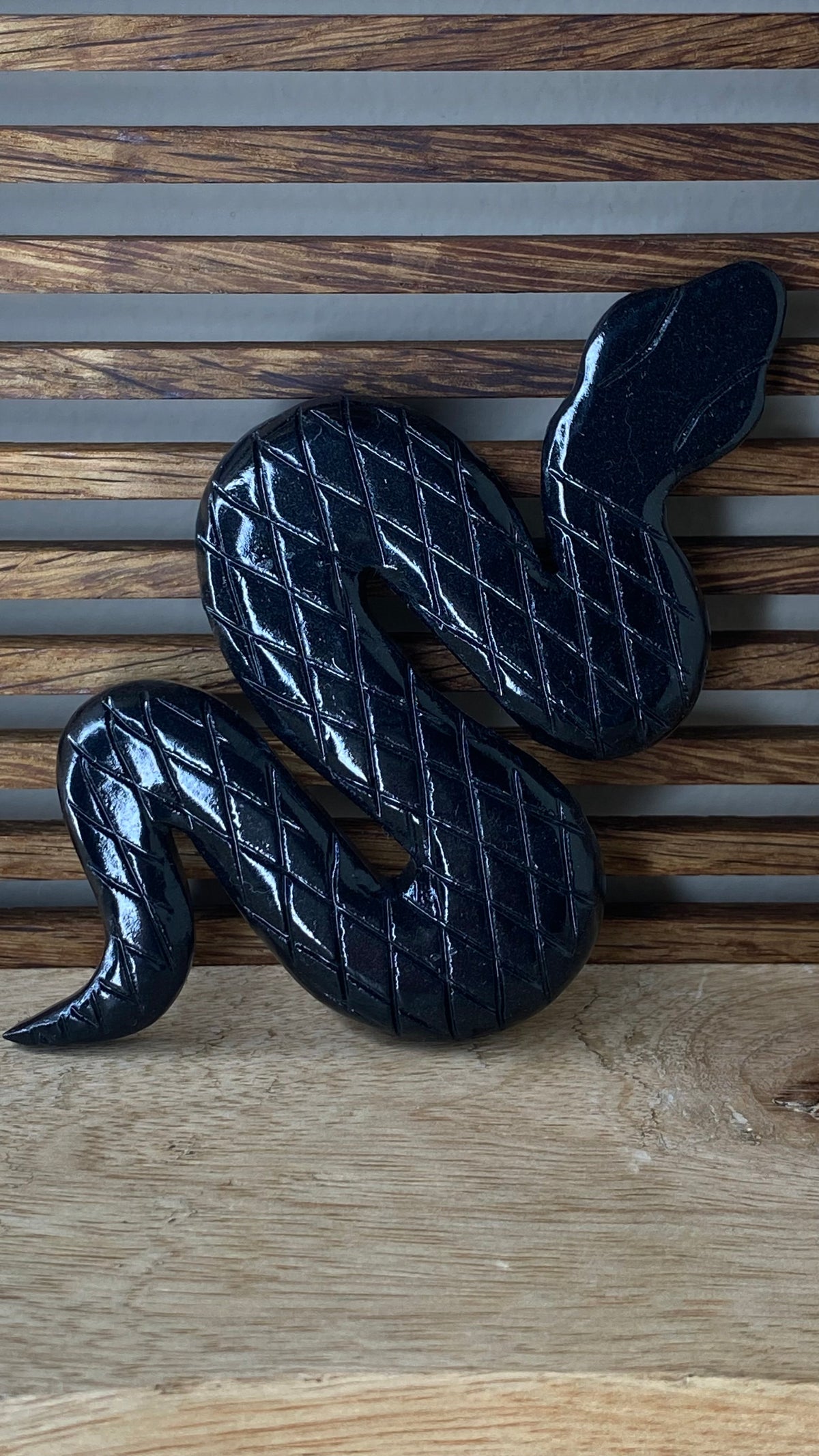 Black Jade Snake Flat Carving