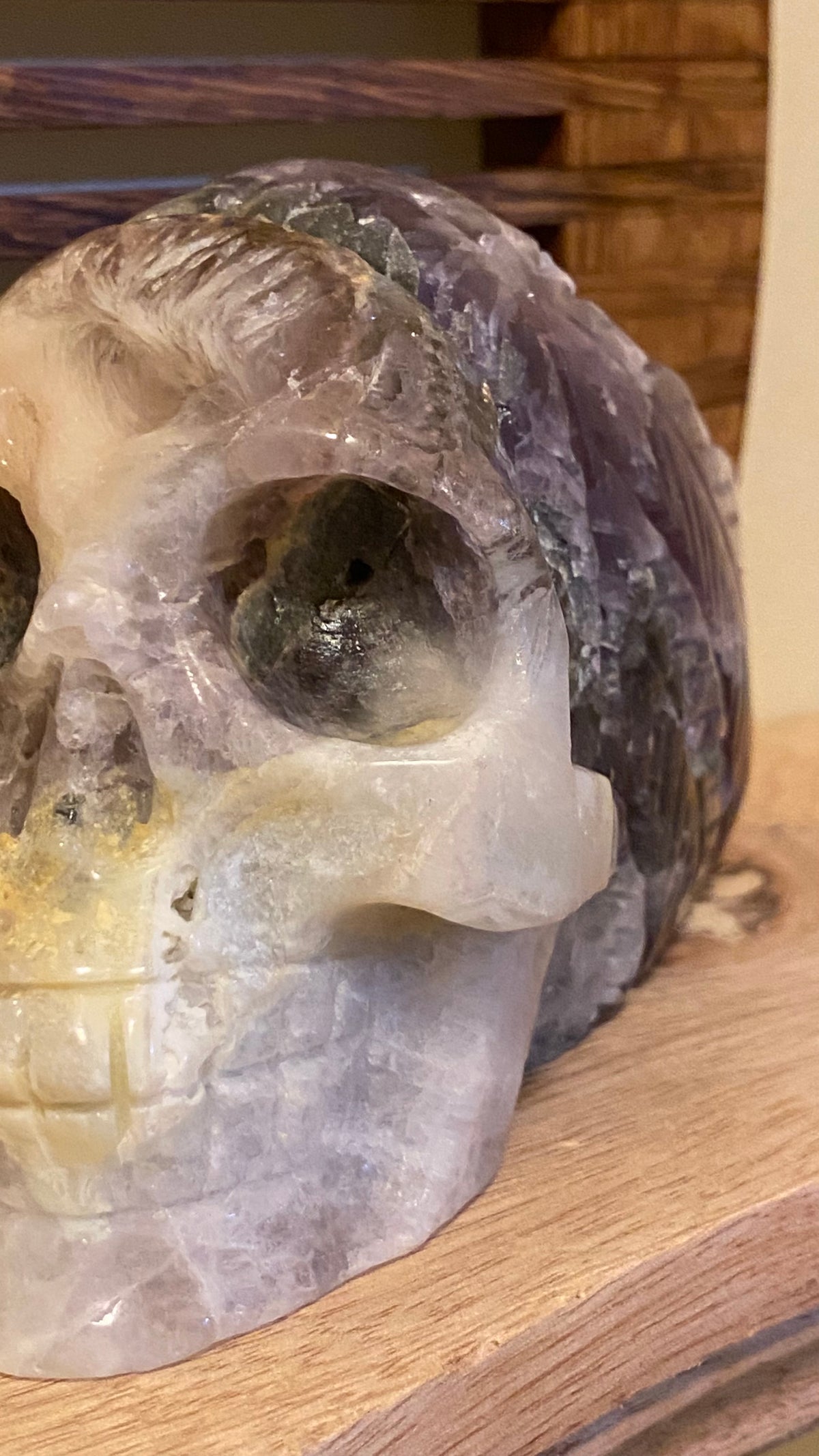 Purple Fluorite Skull w/Feathers